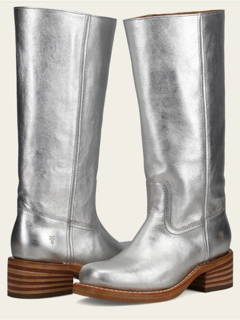 Frye silver Leather Mid-Calf campus 14L Boots size 9 worn 2x EUC